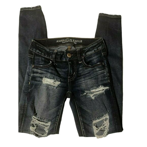 AMERICAN EAGLE SUPER LOW JEGGING Destroyed 0R - Picture 1 of 5
